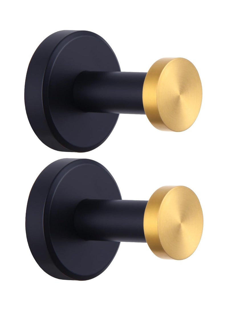 KASTWAVE Bathroom Robe Towel Hook 2 Pack Stainless Steel Round Clothes Holder, Toilet Bath Kitchen Door Wall Mounted Hanger, Black Gold - Image 1