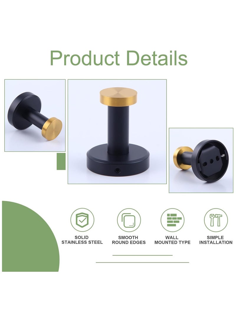 KASTWAVE Bathroom Robe Towel Hook 2 Pack Stainless Steel Round Clothes Holder, Toilet Bath Kitchen Door Wall Mounted Hanger, Black Gold - Image 4