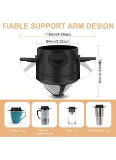 Bincoo Portable Ground Coffee Filter, Reusable Pour Over Coffee Maker, 304 Stainless Steel Cone Coffee Dripper Filter, Paperless for Home Office Travel Camping Hiking Black  - Image 3