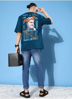 Oversized Believe Back Print T-Shirt with Badge Detail by Styli