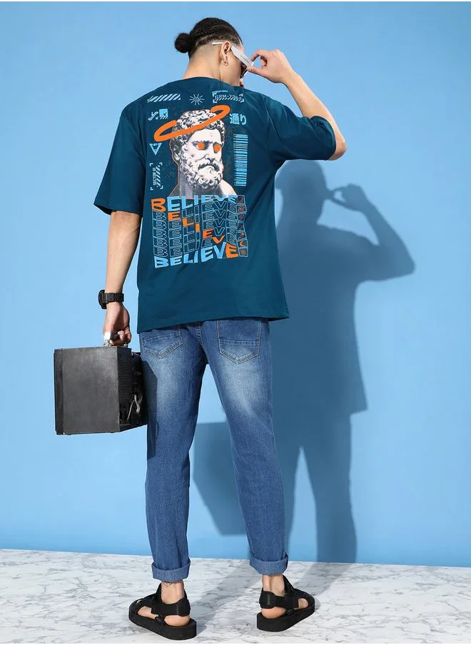 ديفيرينس أوف أوبينيون Oversized Believe Back Print T-Shirt with Badge Detail