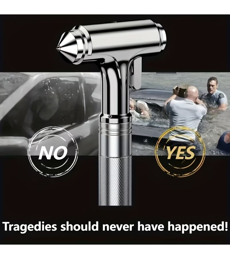 Silvery 3 In 1 Car Safety Hammer With Window Breaker And Seatbelt Cutter - Image 5