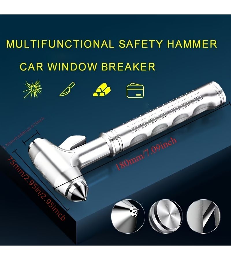 Silvery 3 In 1 Car Safety Hammer With Window Breaker And Seatbelt Cutter - Image 2