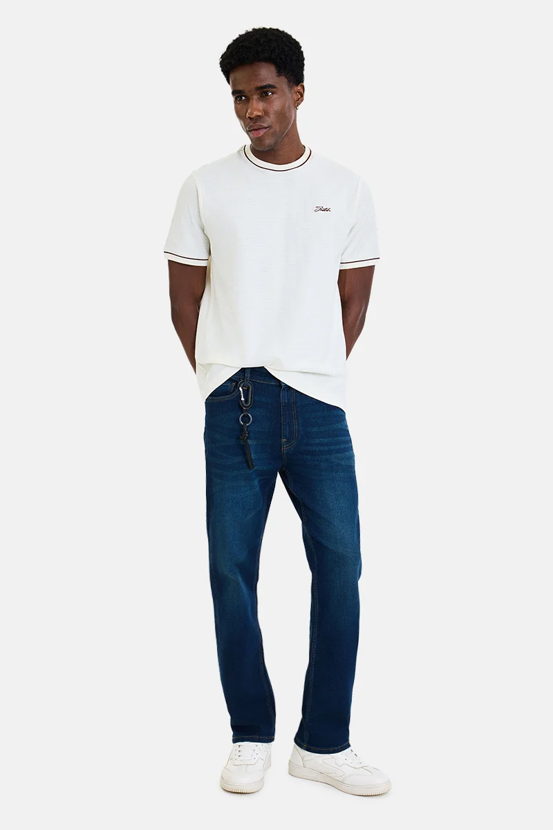سنيتش Off-White Textured Short Sleeve Regular Fit Casual T-Shirt