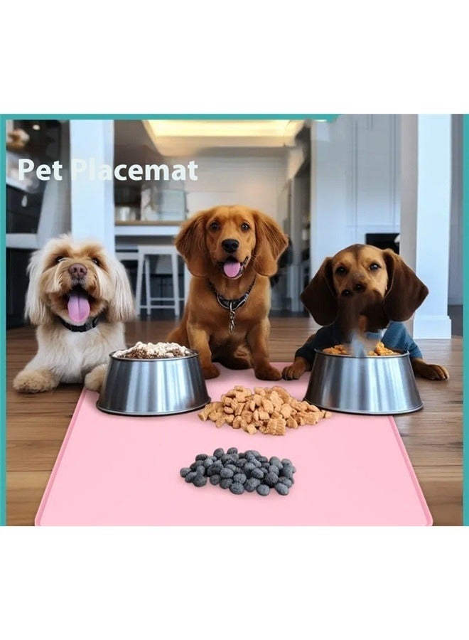 Waterproof Pet Food Mat Pink 40x50cm，Cute Cat Food Mat, Dog Feeding Mat for Food and Water, Waterproof Non-Slip Silicone Mat for Floor, Dog Food Mat with Raised Edge to Prevent Food Spills and Water - Image 3