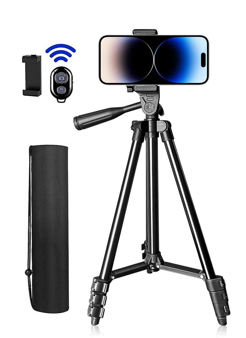General - 51 Inch Extendable Phone Tripod and Camera Stand with Bag, Lightweight Selfie Stick Tripod for iPhone Holder with Bluetooth Remote and Clip, Travel iPhone Tripod for Video Recording - Image 1