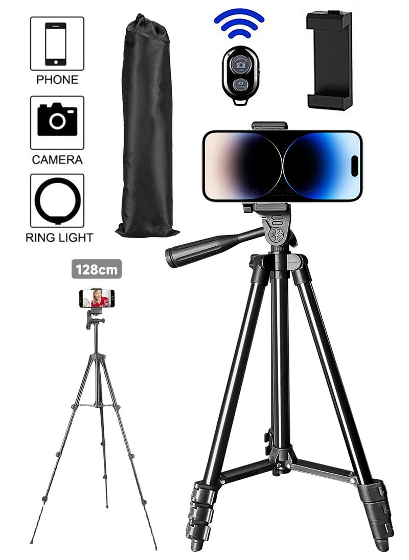 General - 51 Inch Extendable Phone Tripod and Camera Stand with Bag, Lightweight Selfie Stick Tripod for iPhone Holder with Bluetooth Remote and Clip, Travel iPhone Tripod for Video Recording - Image 1