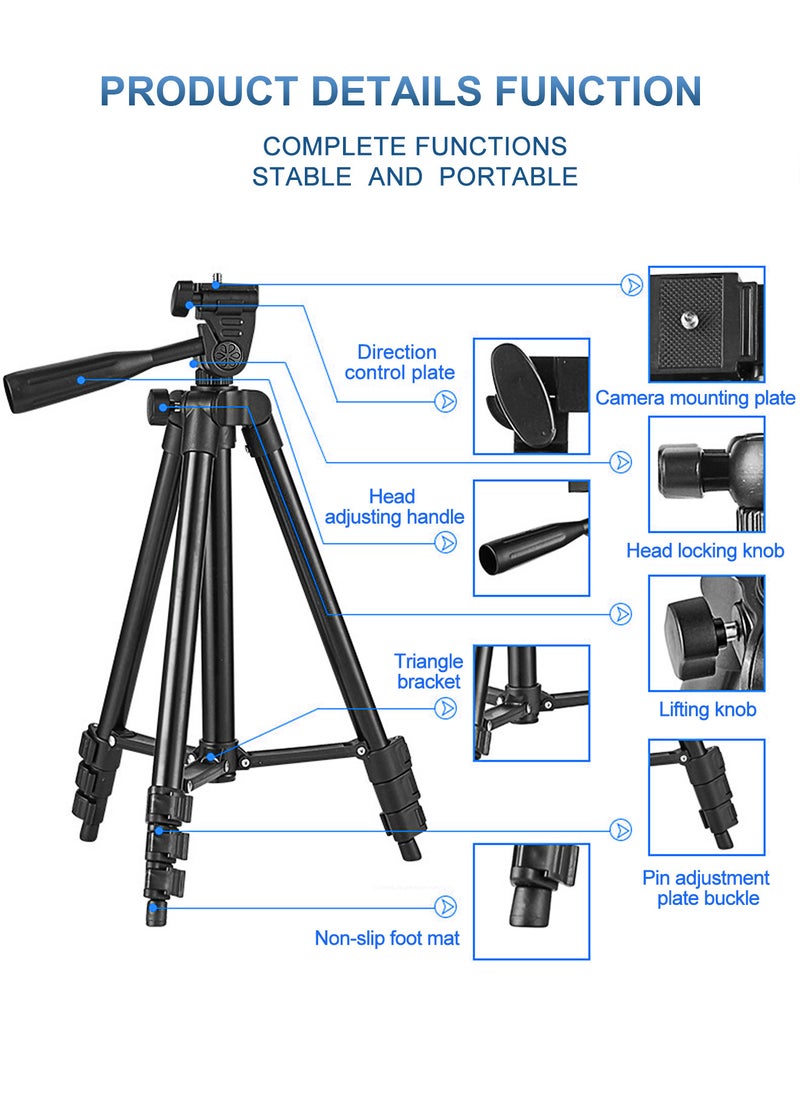 General - 51 Inch Extendable Phone Tripod and Camera Stand with Bag, Lightweight Selfie Stick Tripod for iPhone Holder with Bluetooth Remote and Clip, Travel iPhone Tripod for Video Recording - Image 1