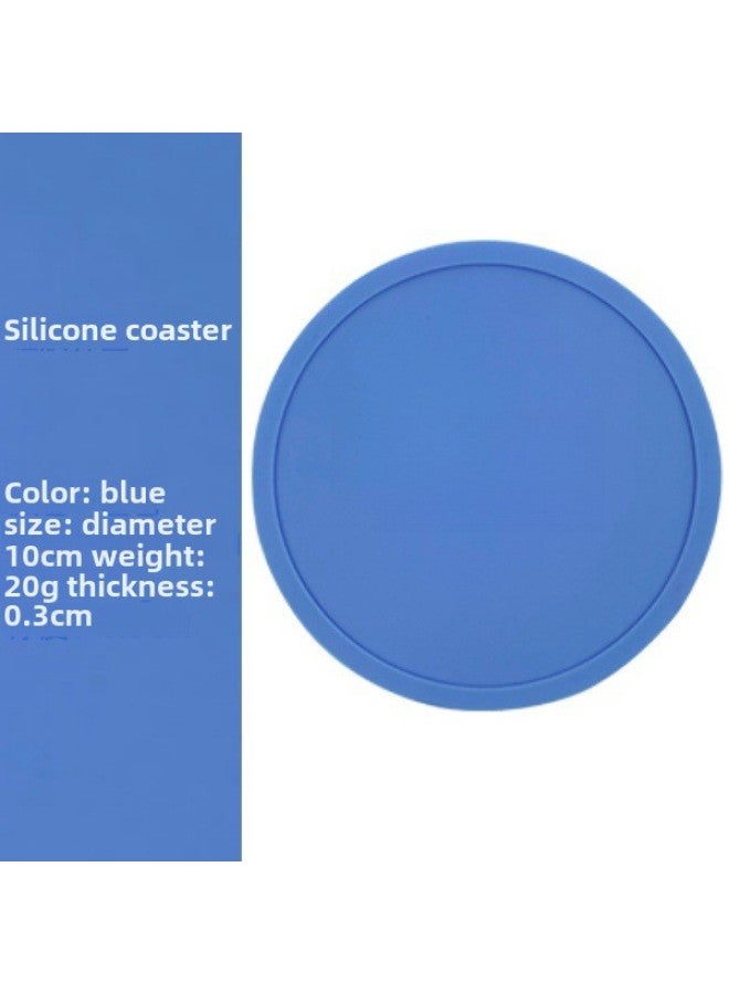 Round Silicone Coaster Modern Minimalist Cup Mat With Anti-overflow Ring Food Grade Non-slip Tea Cup Mat Cartoon LOGO-Color:Blue-Specifications:10cm Round Silicone Coaster  - Image 1