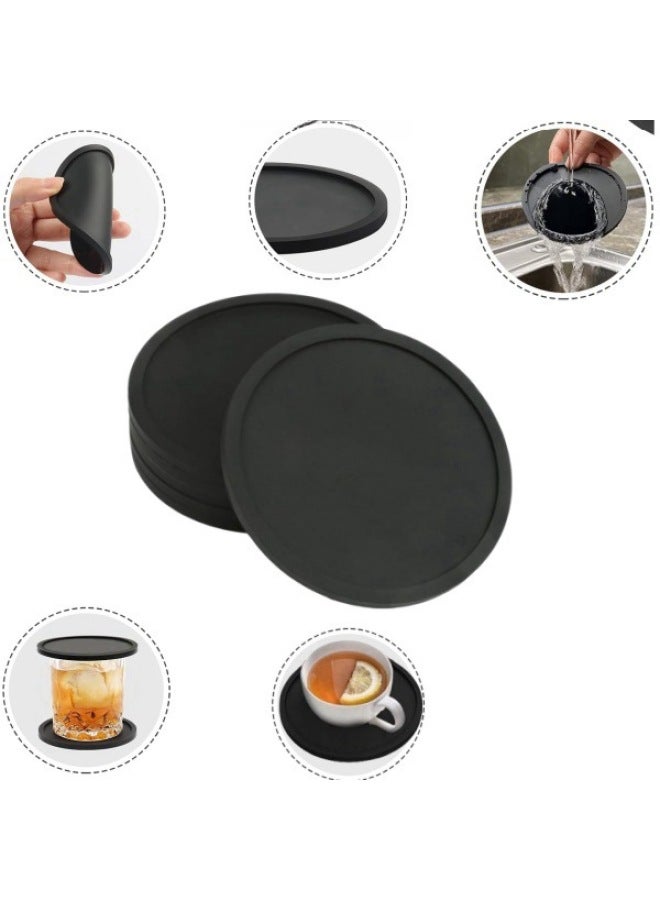 Round Silicone Coaster Modern Minimalist Cup Mat With Anti-overflow Ring Food Grade Non-slip Tea Cup Mat Cartoon LOGO-Color:Blue-Specifications:10cm Round Silicone Coaster  - Image 5