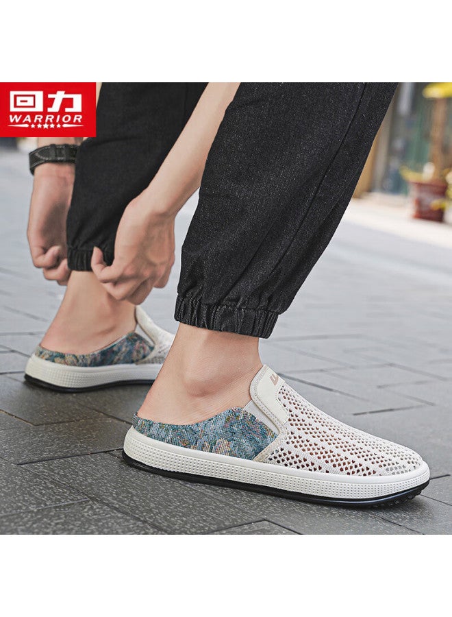 Warrior Men'S Breathable Mesh Slip-On Half Slippers H282N Beige/Blue Size 44
