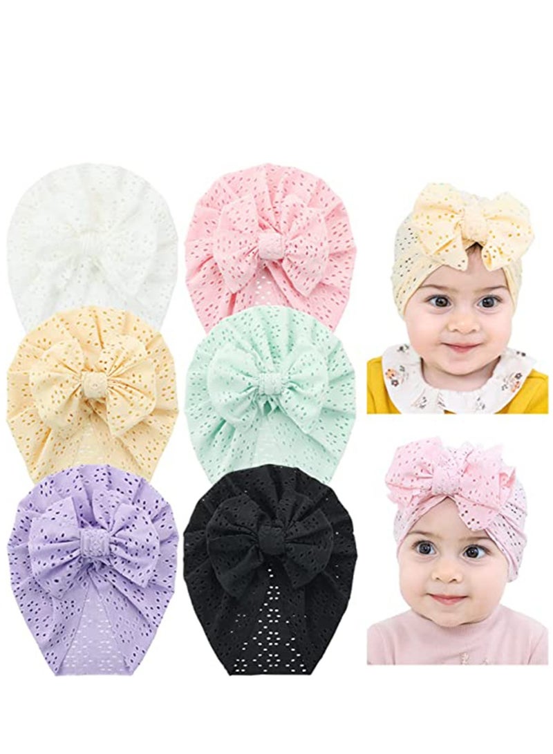 Breathable Soft Big Bow Turban Hats Beanie Caps Headwraps for Baby Girls Infants Toddlers Kids Lovely Toddler Cap Bun Knot 6 Pack - Image 1