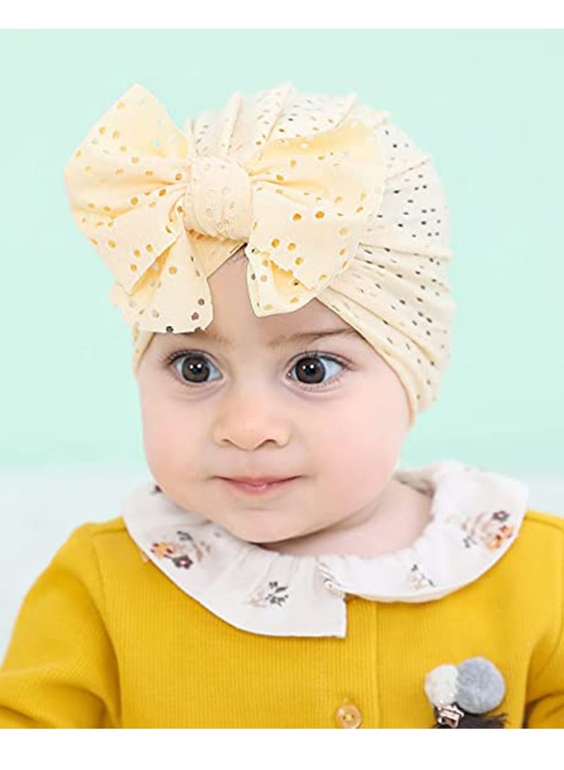 Breathable Soft Big Bow Turban Hats Beanie Caps Headwraps for Baby Girls Infants Toddlers Kids Lovely Toddler Cap Bun Knot 6 Pack - Image 4