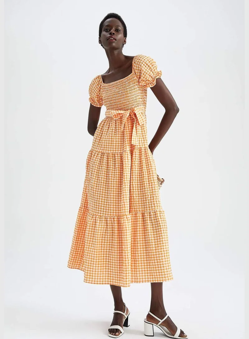 DeFacto Woman Tiered Carmen Neck Short Sleeve Woven Dress