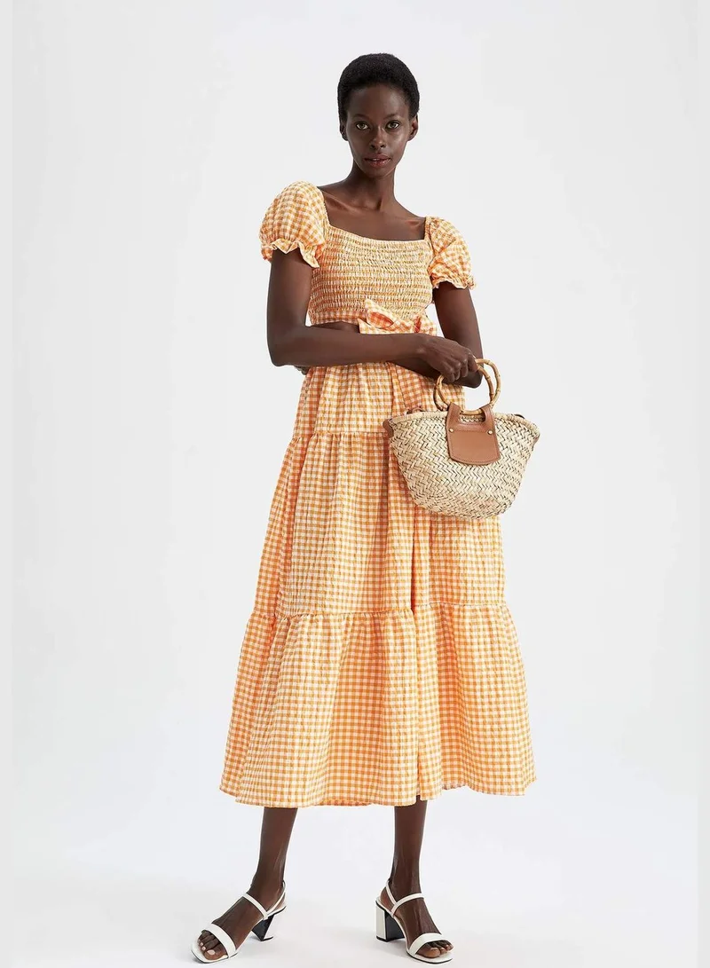 DeFacto Woman Tiered Carmen Neck Short Sleeve Woven Dress