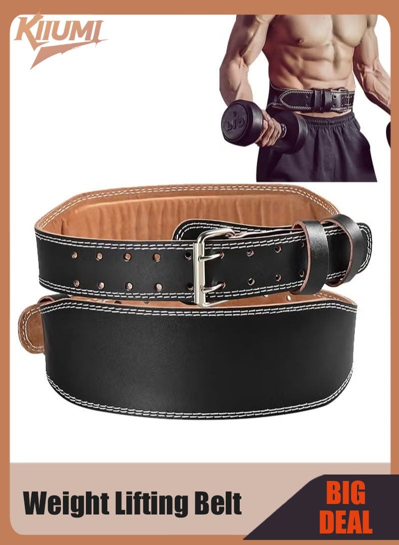 KIIUMI Weight Lifting Belt Powerlifting Belt Leather Workout Gym Belt with Adjustable Buckle & Pad Heavy Duty Deadlift Lumbar Back Support Squats Muscle Power Functional Support Weight Belt for Men Women（M） - Image 1
