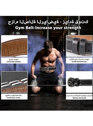 حزام رفع الأثقال، حزام باور ليفتينغ، حزام تدريب جلدي مع إبزيم وقبضة قابلة للتعديل، دعم أسفل الظهر للأثقال الثقيلة، دعم للعضلات أثناء القرفصاء، حزام وزن للرجال والنساء. - view 3