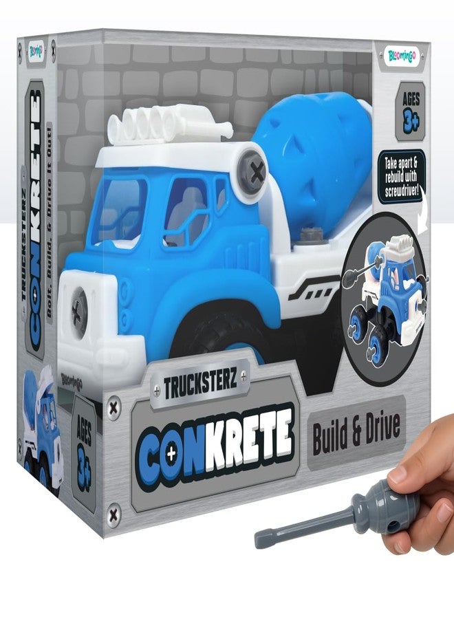 Bloomingo Trucksterz Konkrete Take Apart Cement Mixer Toy | Rotating Drum | STEM Construction Building Set | Builds Fine Motor Skills | Toy Screwdriver Included | for Boys Ages 3+ - Image 1