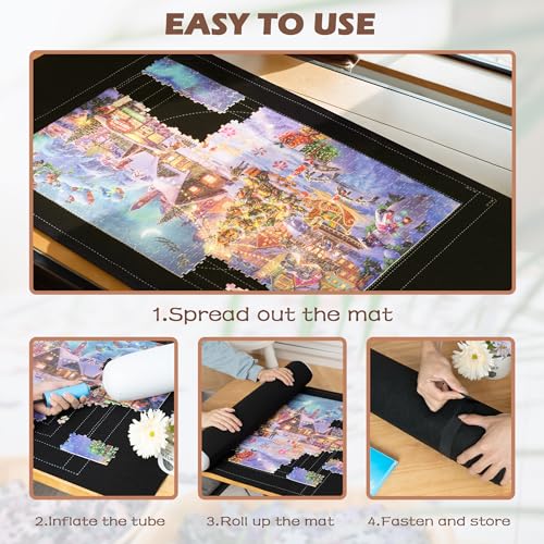 Lavievert 1500 Piece Jigsaw Puzzle Mat Roll Up with Unique Auxiliary Line Design Portable Puzzle Board for Adults NonSlip Puzzle Keeper Storage Saver for Up to 1500 Piece Puzzles - Image 5