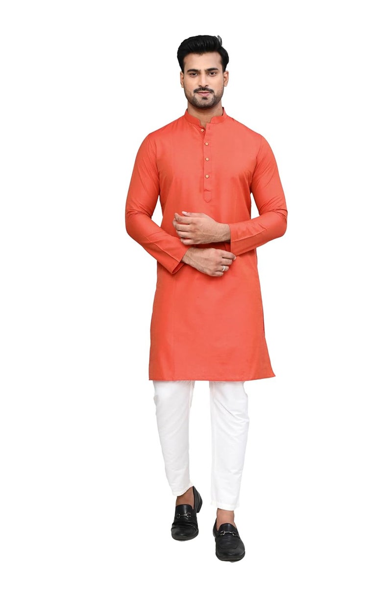Polyfab Hathkargha Men's Cotton Regular Fit Kurta Pyjama Set - Ethnic Wear with Mandarin Collar & Full Sleeves - Image 1