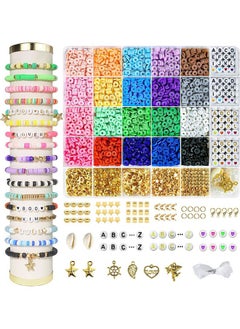 6000 PCS Clay Beads Bracelet Making Kit, 24 Colors Flat Preppy Beads for Beads with Bracelets, Necklace, Earringsand Crafts Birthday Gifts Toys for Teen Girls
