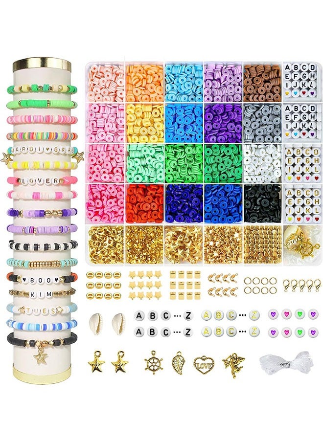 Generic - 6000 PCS Clay Beads Bracelet Making Kit, 24 Colors Flat Preppy Beads for Beads with Bracelets, Necklace, Earringsand Crafts Birthday Gifts Toys for Teen Girls - Image 1