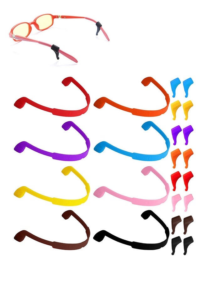 8pcs Glasses Straps, Silicone Glasses for Kids with Colorful Sunglass Straps and 16 pcs Non-slip Ear Hooks, Sports Glasses with Soft Elastic Glasses Holder, Suitable for Adults and Kids - Image 1
