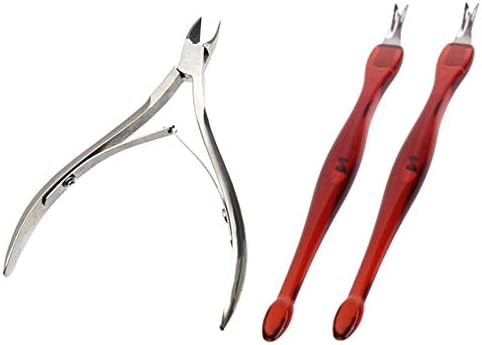 Luxxii Practical Cuticle Nipper with 2pcs Cuticle Trimmer - Cuticle Remover Pusher Dead Skin Callus Removal Fork Brown