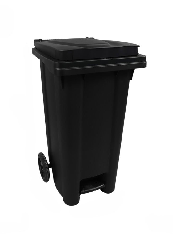 بلاستيكنا حاوية نفايات كبيرة مع عجلات ودواسة قدم، جودة عالية، لون أسود،  120لتر - Image 1