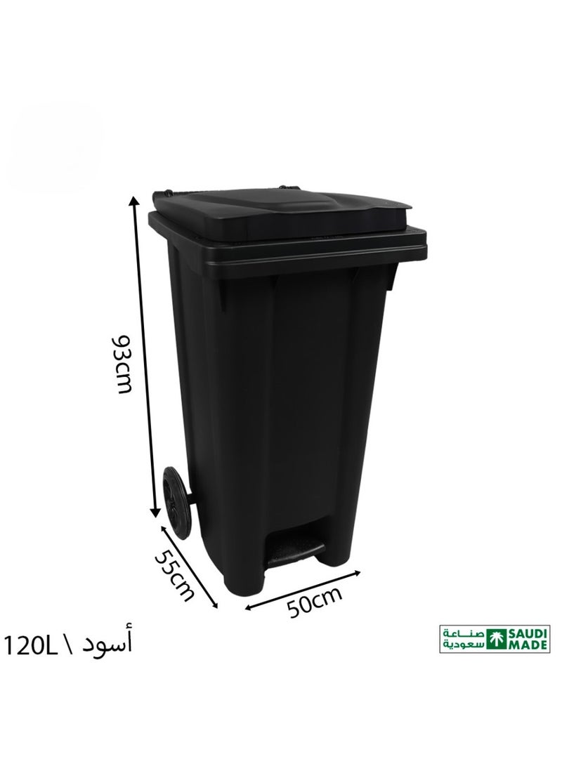 بلاستيكنا حاوية نفايات كبيرة مع عجلات ودواسة قدم، جودة عالية، لون أسود،  120لتر - Image 2