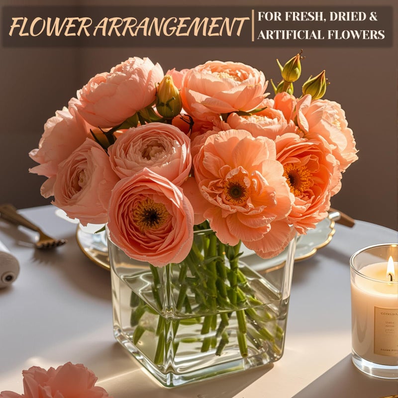 CONNOO 6 Pack Square Glass Vase 5" x 5" x 5", Clear Bulk Flower Vases for Centerpieces, Square Glass Cube Vase Floating Candle Holders for Wedding Party Home Decor - Image 3