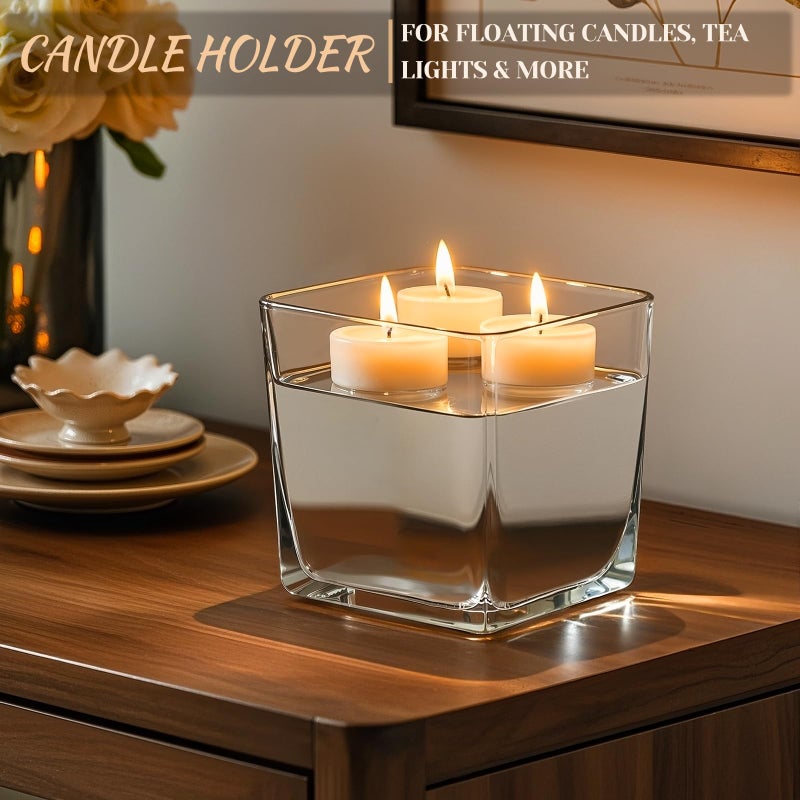 CONNOO 6 Pack Square Glass Vase 5" x 5" x 5", Clear Bulk Flower Vases for Centerpieces, Square Glass Cube Vase Floating Candle Holders for Wedding Party Home Decor - Image 4