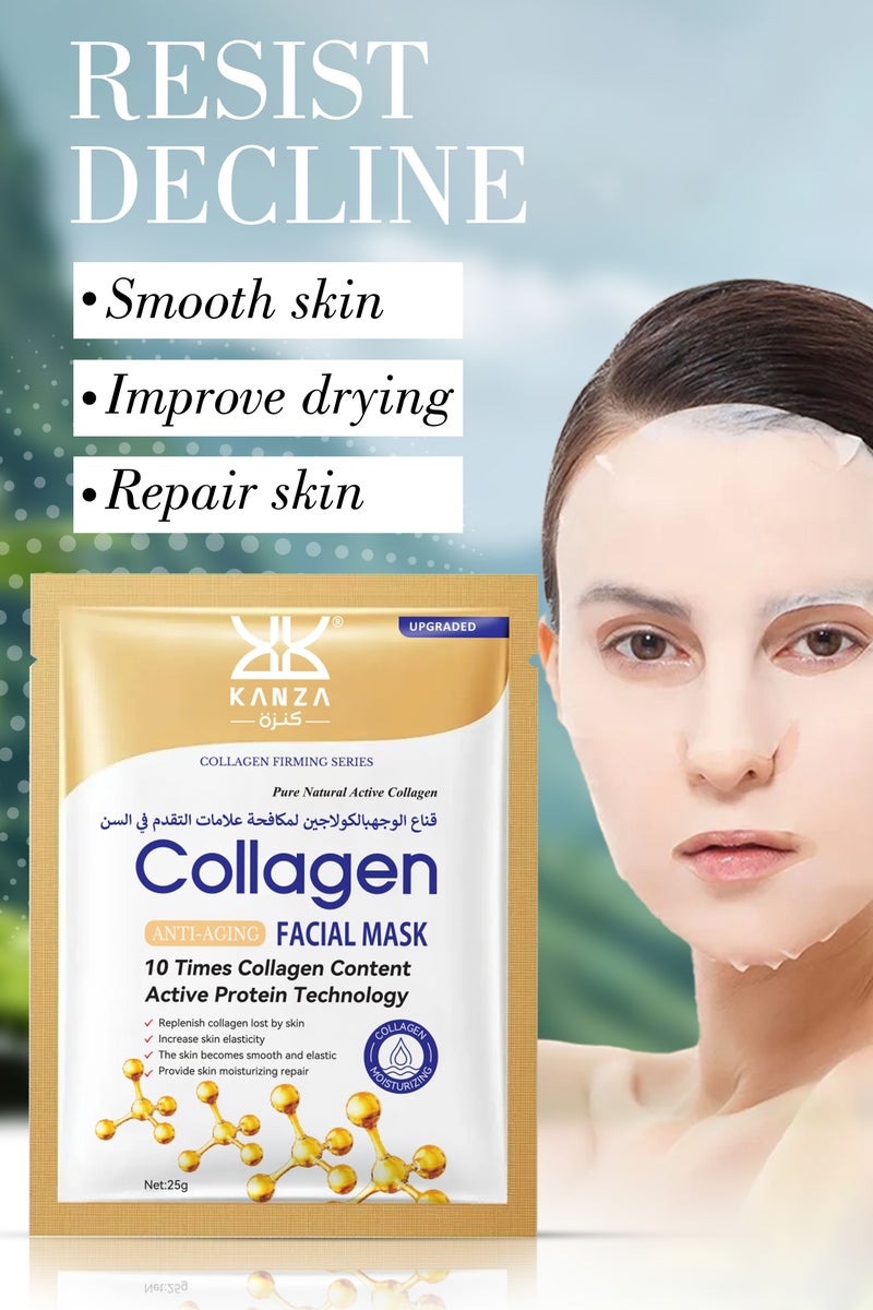 Kanza 12 قطعة قناع الكولاجين المضاد للشيخوخة، قناع وجه كوري بالكولاجين، أقنعة وجه مرطبة، قناع وجه لرفع وشد فوري، مجموعة أقنعة مرطبة، قناع عميق حقيقي للعناية بالبشرة الكورية اليومية لجميع أنواع البشرة 12x25غ - Image 2