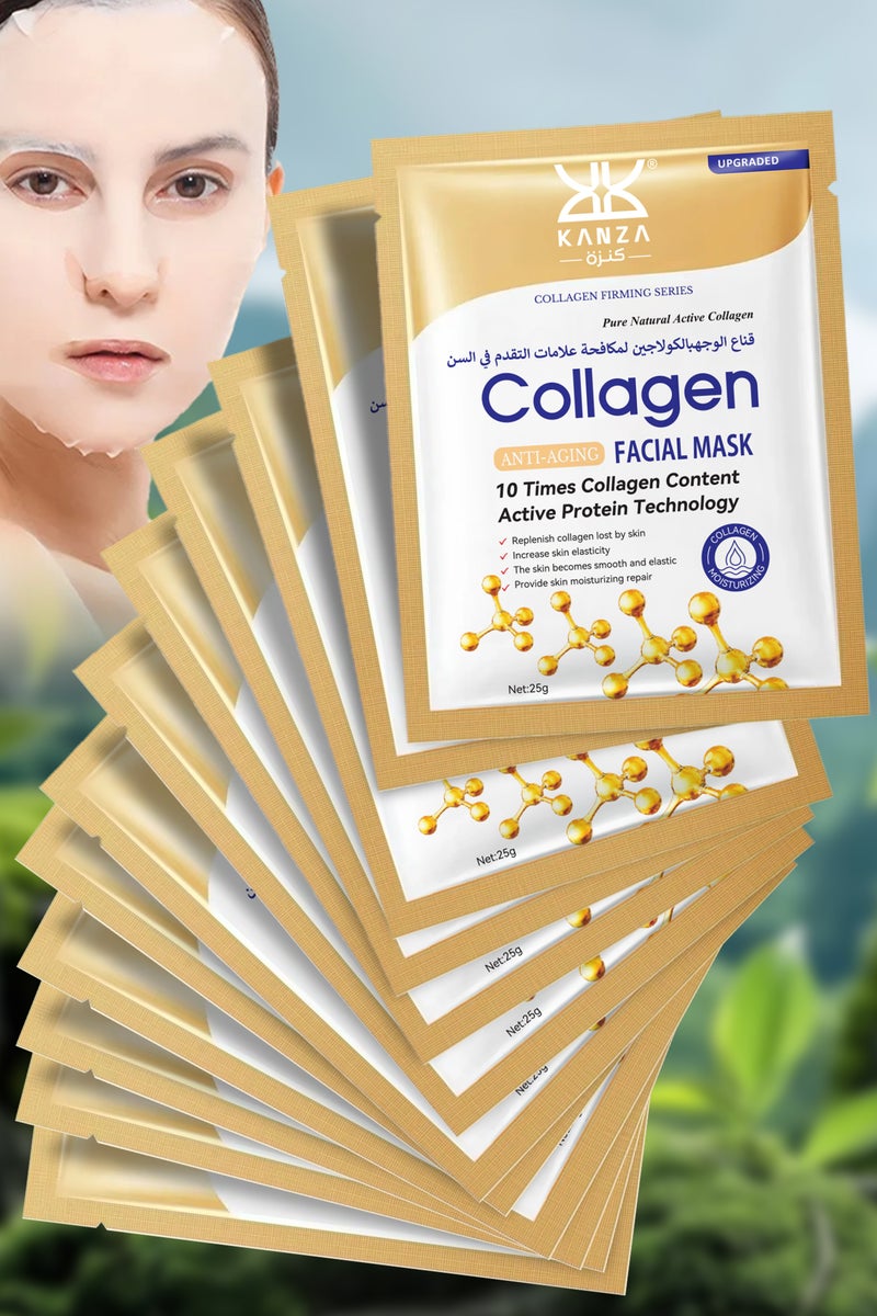 Kanza 12 قطعة قناع الكولاجين المضاد للشيخوخة، قناع وجه كوري بالكولاجين، أقنعة وجه مرطبة، قناع وجه لرفع وشد فوري، مجموعة أقنعة مرطبة، قناع عميق حقيقي للعناية بالبشرة الكورية اليومية لجميع أنواع البشرة 12x25غ - Image 1