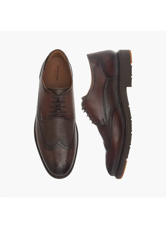DUCHINI Men's Textured Derby Shoes with Lace-Up Closure