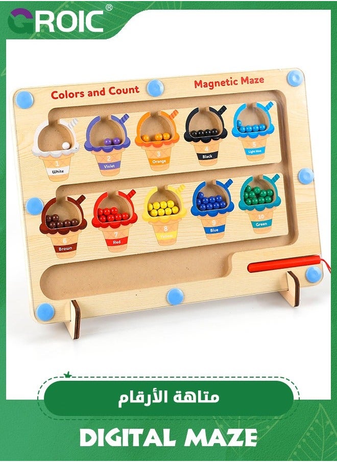GROIC Magnetic Color & Number Maze - Montessori Wooden Matching Learning Counting Puzzle Board Toddler Fine Motor Skills Toys for Kids,Wooden Magnet Game  - Image 1