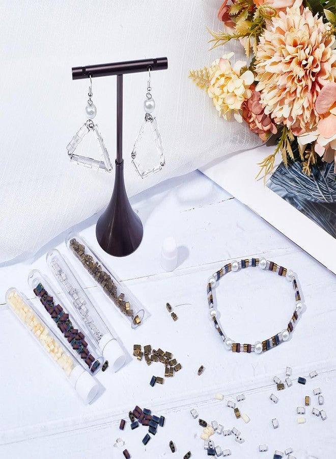 CREATCABIN 400Pcs 2 Hole Half Tila Beads 4 Colors Mix Glass Seed Beads Rectangle Mini Baking Paint Metallic Color Opaque Flat Square for Craft Bracelet Necklace Earring Jewelry Making (Gold Silver) - Image 4