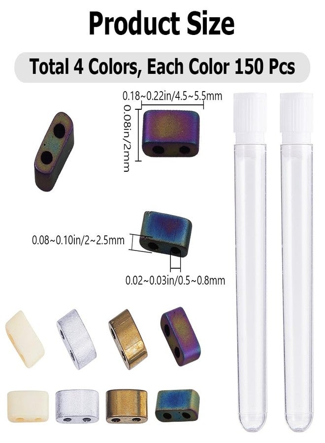 CREATCABIN 400Pcs 2 Hole Half Tila Beads 4 Colors Mix Glass Seed Beads Rectangle Mini Baking Paint Metallic Color Opaque Flat Square for Craft Bracelet Necklace Earring Jewelry Making (Gold Silver) - Image 2