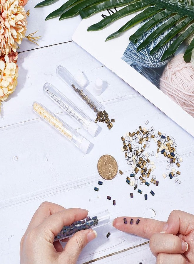 CREATCABIN 400Pcs 2 Hole Half Tila Beads 4 Colors Mix Glass Seed Beads Rectangle Mini Baking Paint Metallic Color Opaque Flat Square for Craft Bracelet Necklace Earring Jewelry Making (Gold Silver) - Image 3