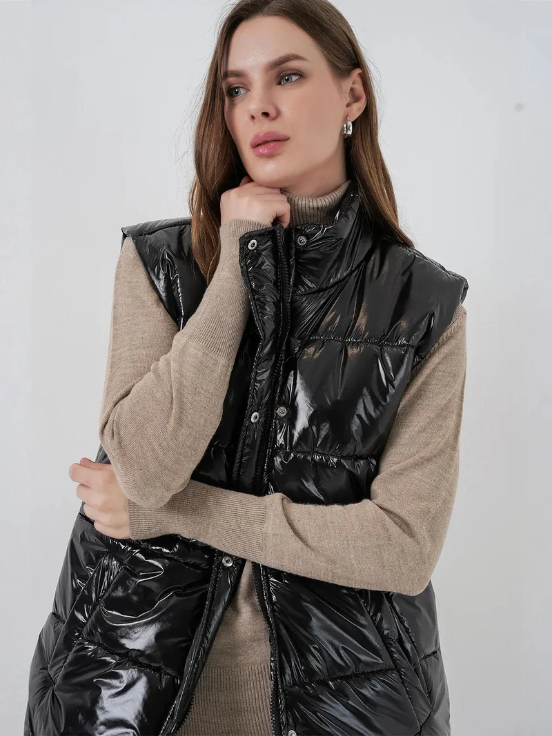 بيغ دارت سترة منتفخة بسحاب لامع من