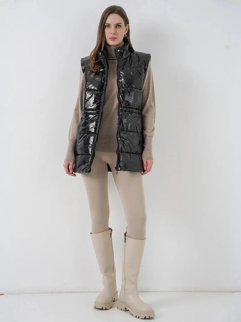 بيغ دارت سترة منتفخة بسحاب لامع من