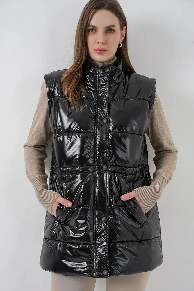 Big Dart Black BDART Shiny Zippered Puffer Vest for Women | Best Price UAE