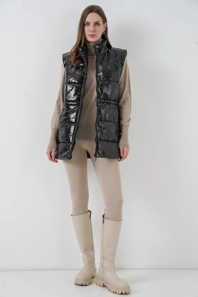Big Dart Black BDART Shiny Zippered Puffer Vest for Women | Best Price UAE