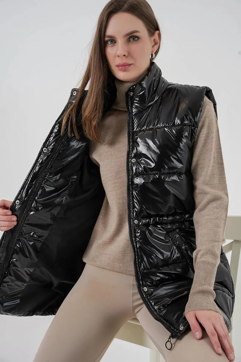 Big Dart Black BDART Shiny Zippered Puffer Vest for Women | Best Price UAE