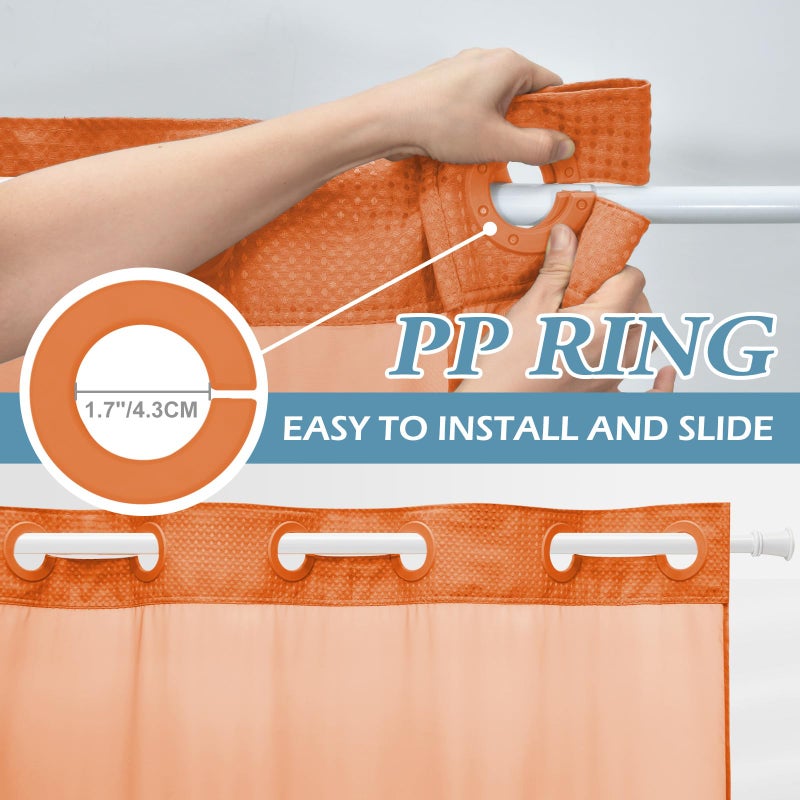 EUTXL Burnt Orange No Hook Shower Stain مع Snap في بطانة 230GSM الستائر نسج Waffle Waffle للحمام 71W × 74H - Image 2