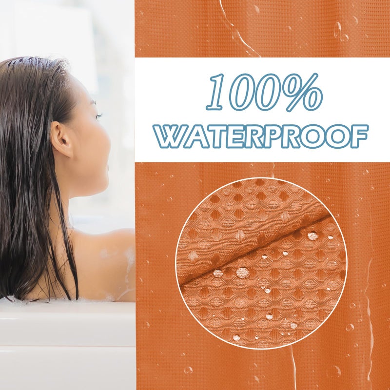 EUTXL Burnt Orange No Hook Shower Stain مع Snap في بطانة 230GSM الستائر نسج Waffle Waffle للحمام 71W × 74H - Image 4
