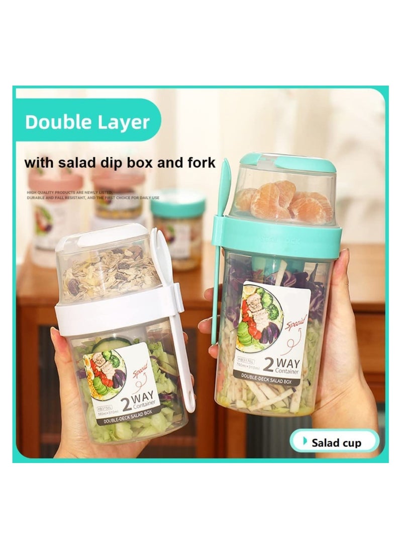 Portable Salad Shaker Cup with Dressing Holder Reusable Fruit and Vegetable Container for Healthy Lunch Small Green - Image 3
