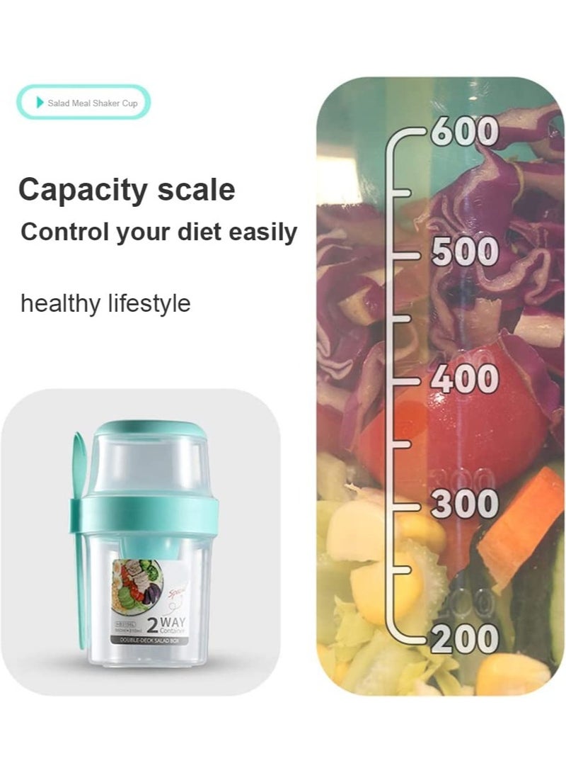 Portable Salad Shaker Cup with Dressing Holder Reusable Fruit and Vegetable Container for Healthy Lunch Small Green - Image 2