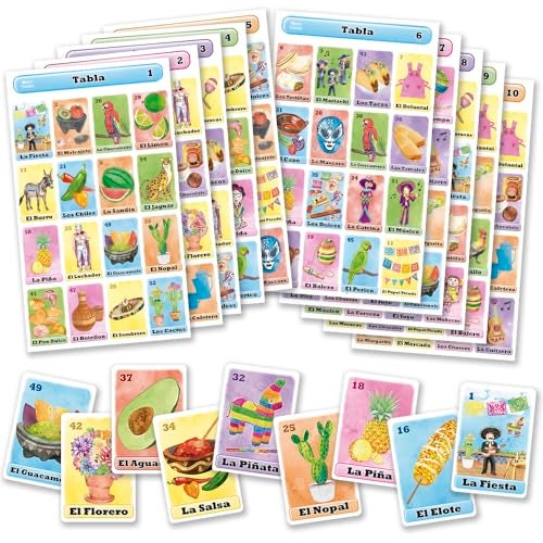More Fiesta Loteria Fiesta Mexican Bingo Game Set in Spanish for 10 Players 10 Playing Boards and Full Deck of Calling Cards - Image 1