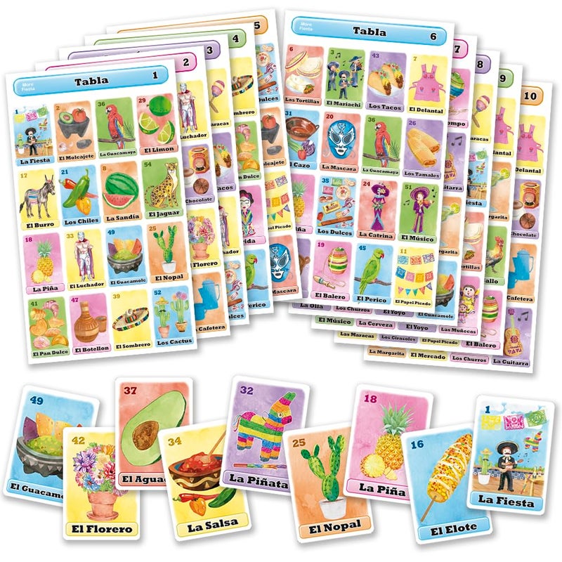 More Fiesta Loteria Fiesta Mexican Bingo Game Set in Spanish for 10 Players 10 Playing Boards and Full Deck of Calling Cards - Image 4